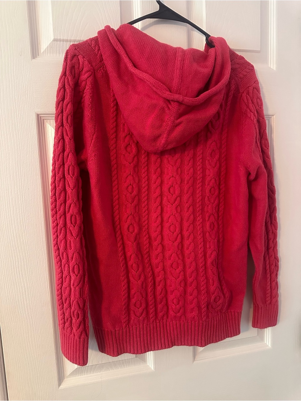 L.L. Bean Women's Bright Pink Cable-Knit Zip Hoodie - Picture 3 of 3